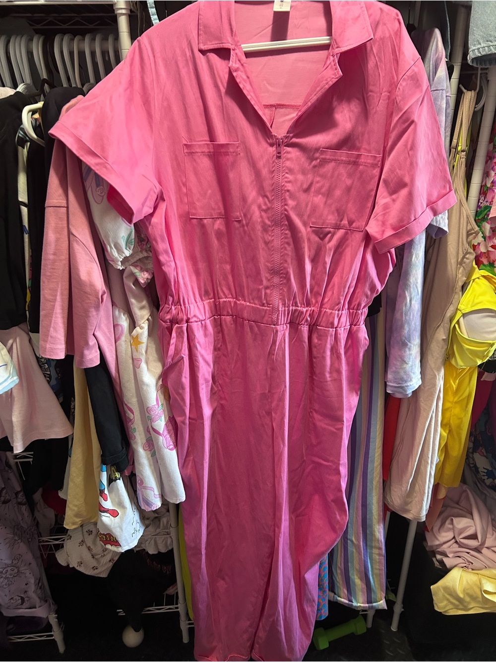 Smash + Tess Bright Pink Short-Sleeve Jumpsuit Romper